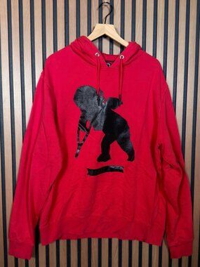 PRPS Sweater 2XL Mens Red Fleece Pullover Hoodie Nylon Graphic Satin Trim